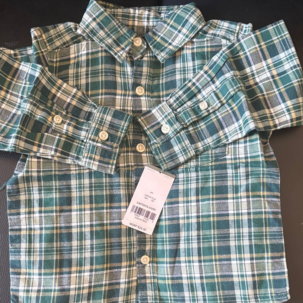 Carters Plaid Green Toddler Shirt